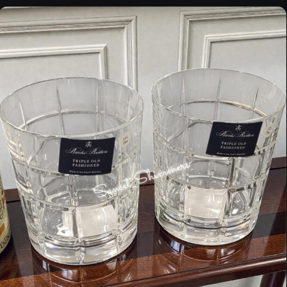 2 Brooks Brothers Triple Old Fashioned Euro Crystal Whiskey Bar Glasses Czech